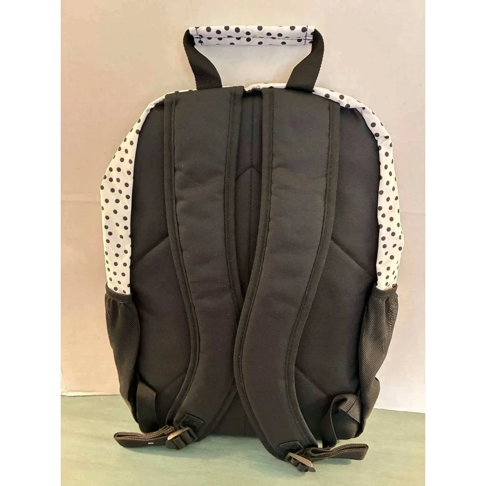 Eastsport Backpack Kids White Black Polka Dot Pink Trim‎ Multi Pocket Y2K School
